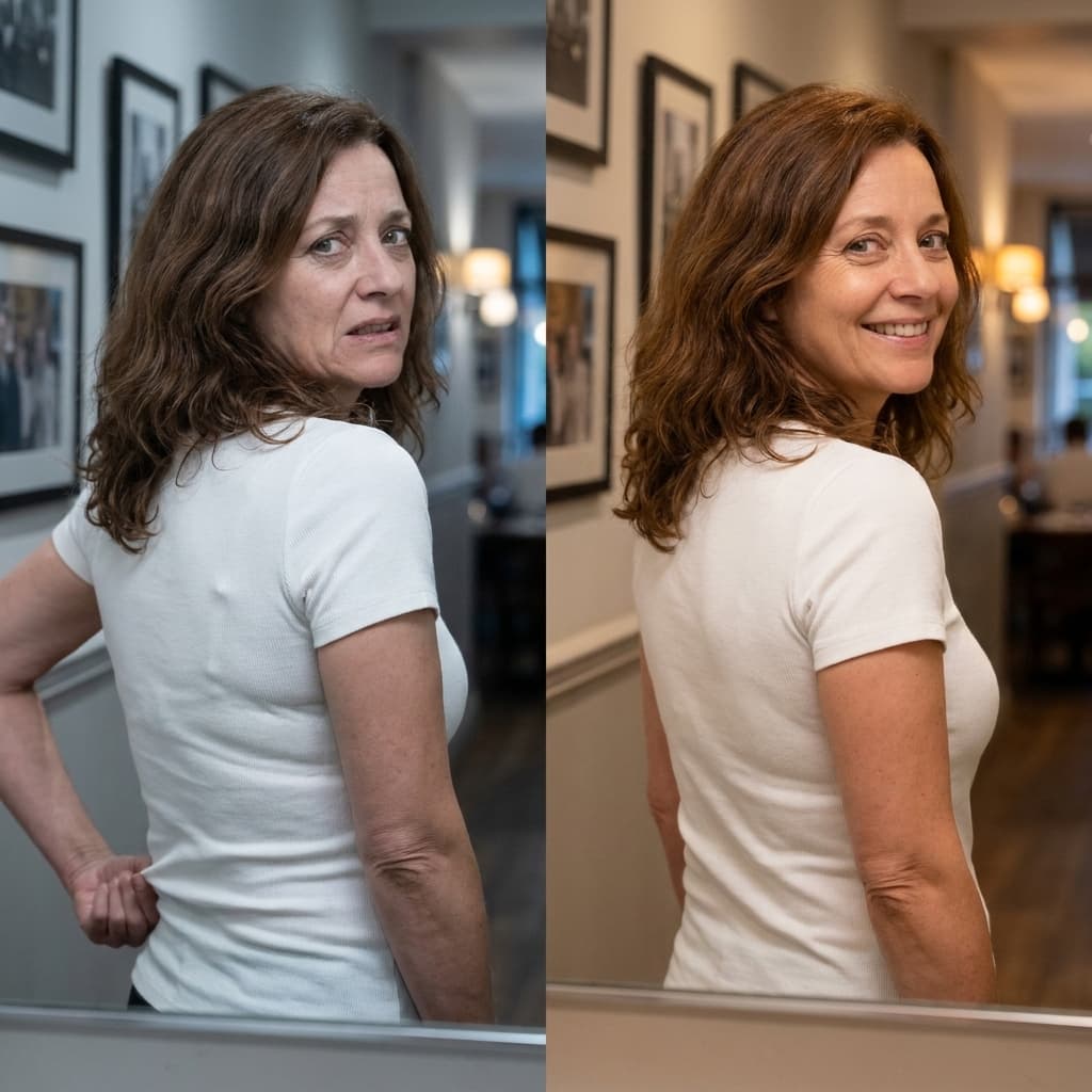 From behind in a white T-shirt: no bulge, no lines, no straps showing