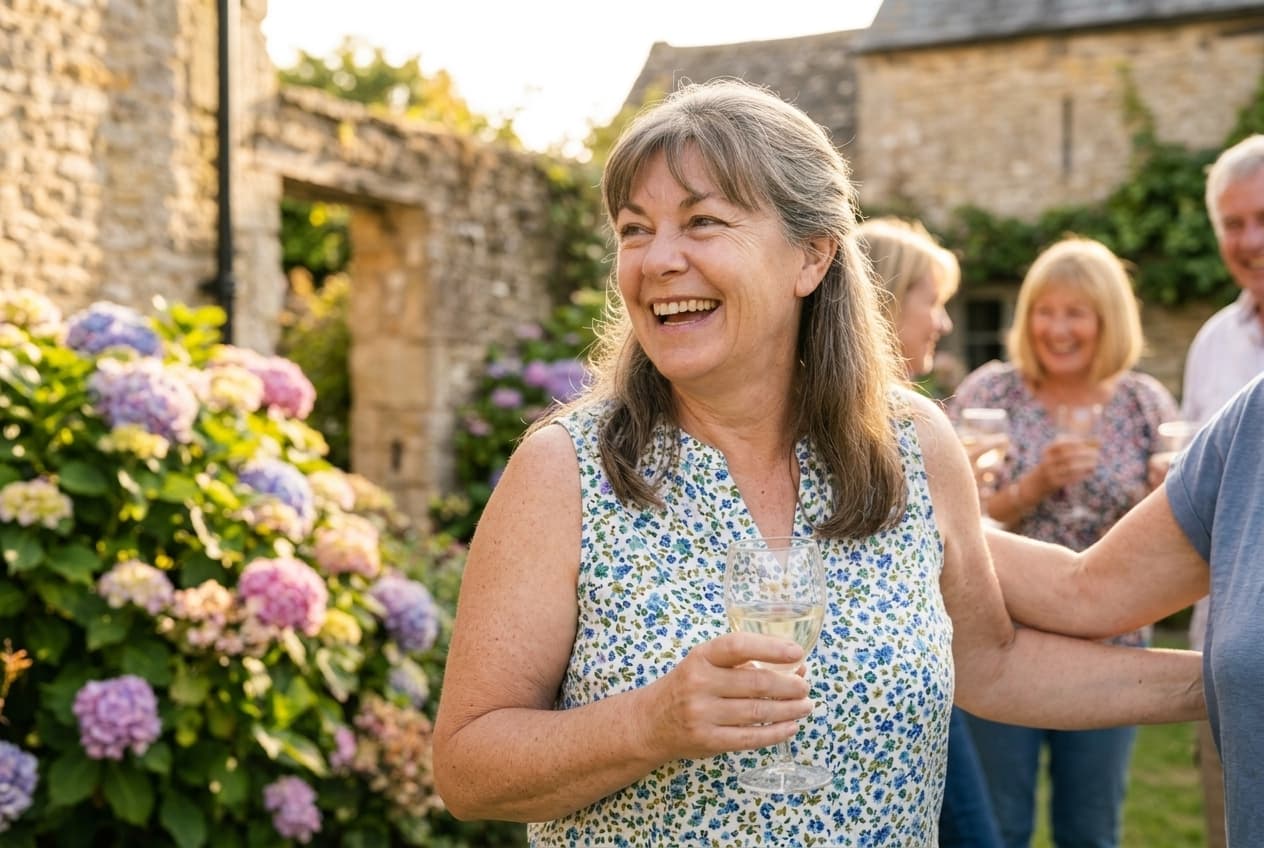 The cardigan stays in the bag at the garden party