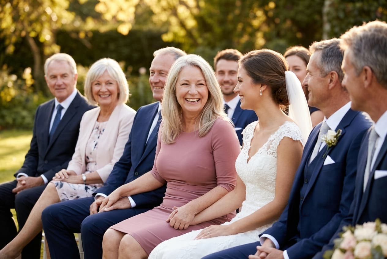 Front row of the family photo, standing tall