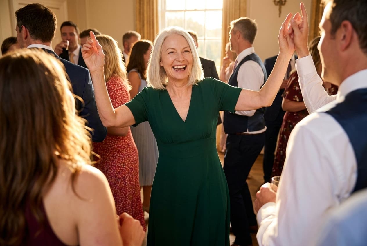 Breathing normally at a wedding in a fitted dress