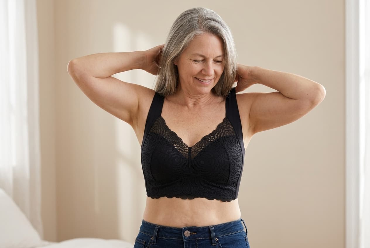 The ShapeChic Original Bra pulls on like a vest and holds like a hug